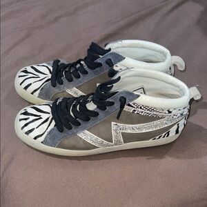 Gianni Bini Zebra Pattern Sneakers - Black, White, Gray